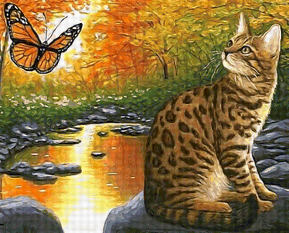котик - кот, бабочка, осень, животные - предпросмотр
