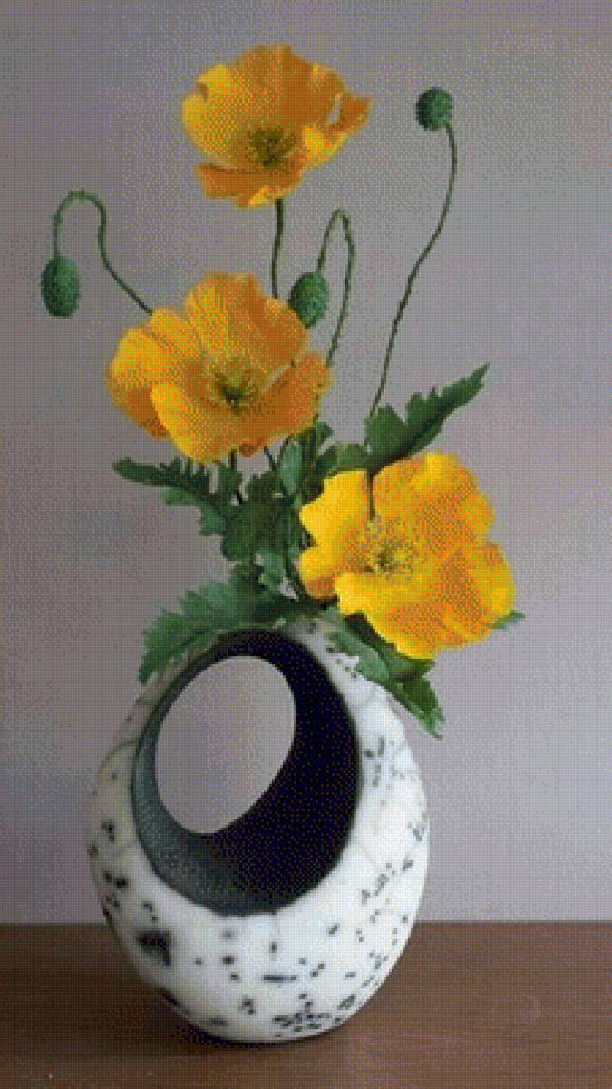 Желтые маки - цветы, букет, маки, ваза - предпросмотр