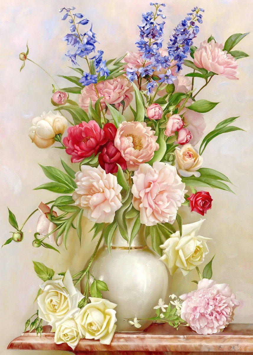Натюрморт - розы, пионы, цветы - оригинал