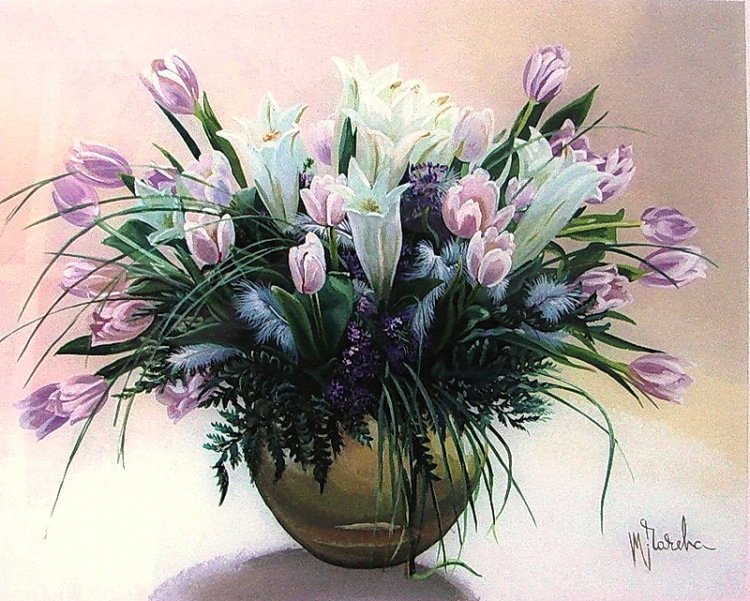 Букет тюльпанов - цветы, стол, ваза - оригинал