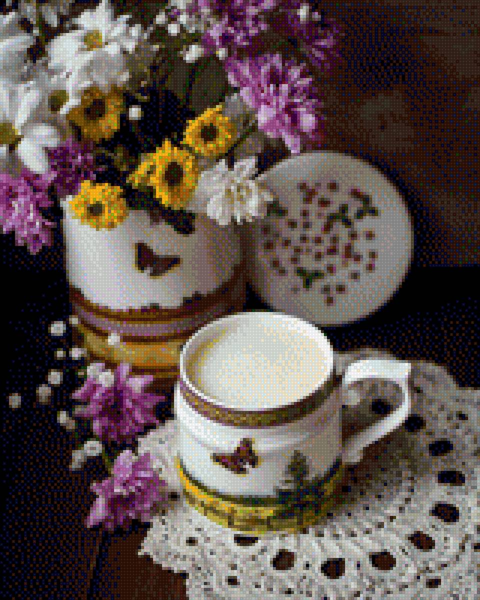 Утренний кофе - утро, чашка, кофе, утренний кофе, букет в чашке - предпросмотр