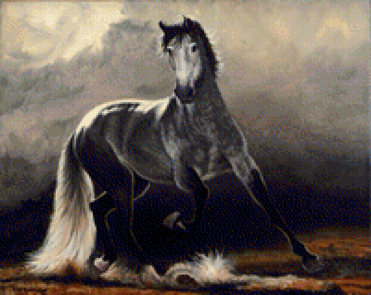 Конь перед грозой - картина, лошадь, конь, гроза - предпросмотр