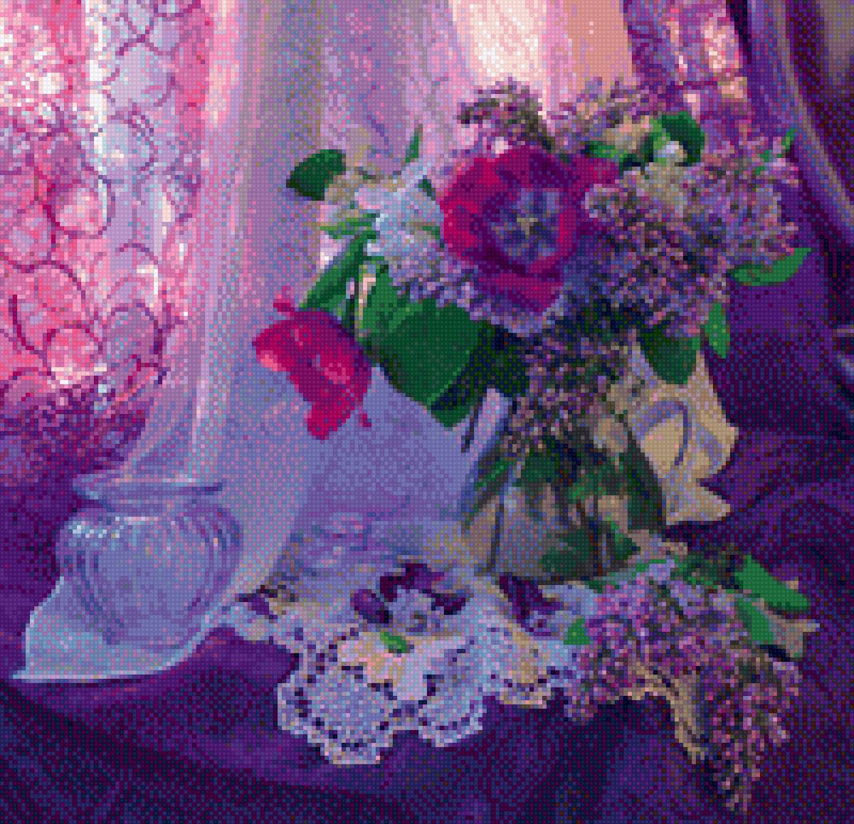 Сирени букет на столе - цветы, букет, комната, стол, сирень, картина - предпросмотр