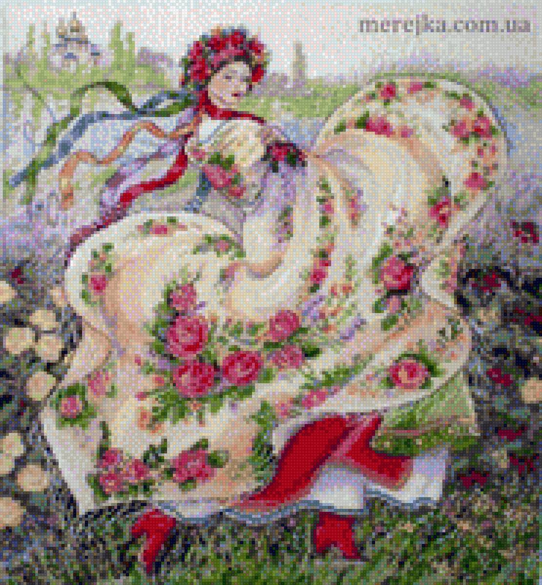 Украиночка летом - лето, картина, девушка, украиночка, народный, костюм - предпросмотр