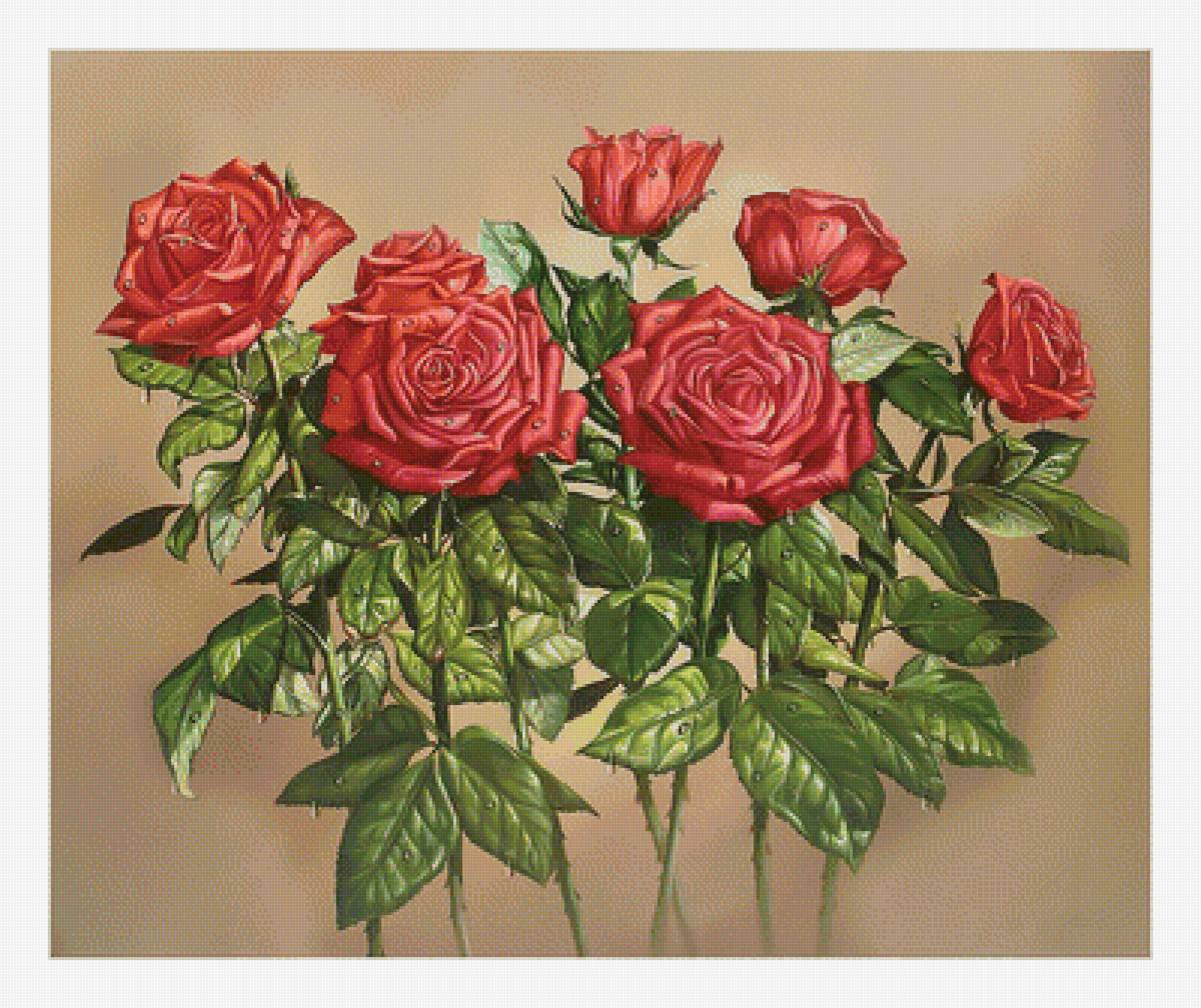 Розы. - живопись, цветы, розы, букет - предпросмотр