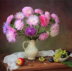 натюрморт - фрукты, натюрморт, виноград, цветы, буке - оригинал