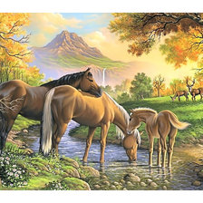 Пейзаж с лошадьми.