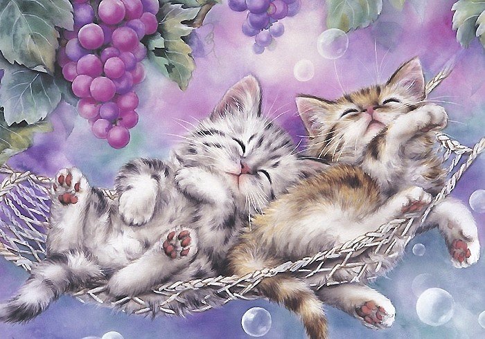 спящие котята - котята, виноград, гамак - оригинал