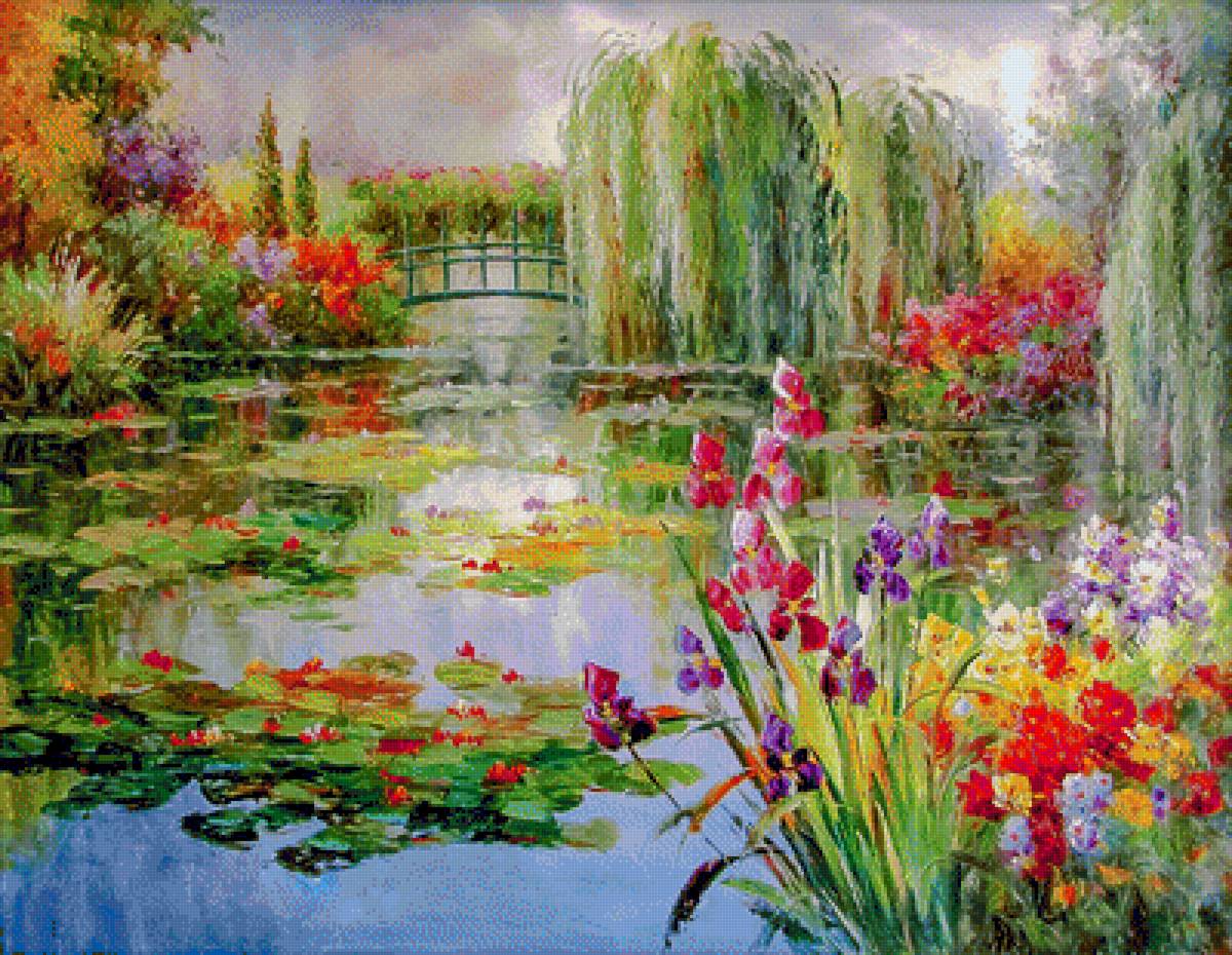 Colorful Water Lily Pond. - claude monet paintings. flowers and gardens. - предпросмотр