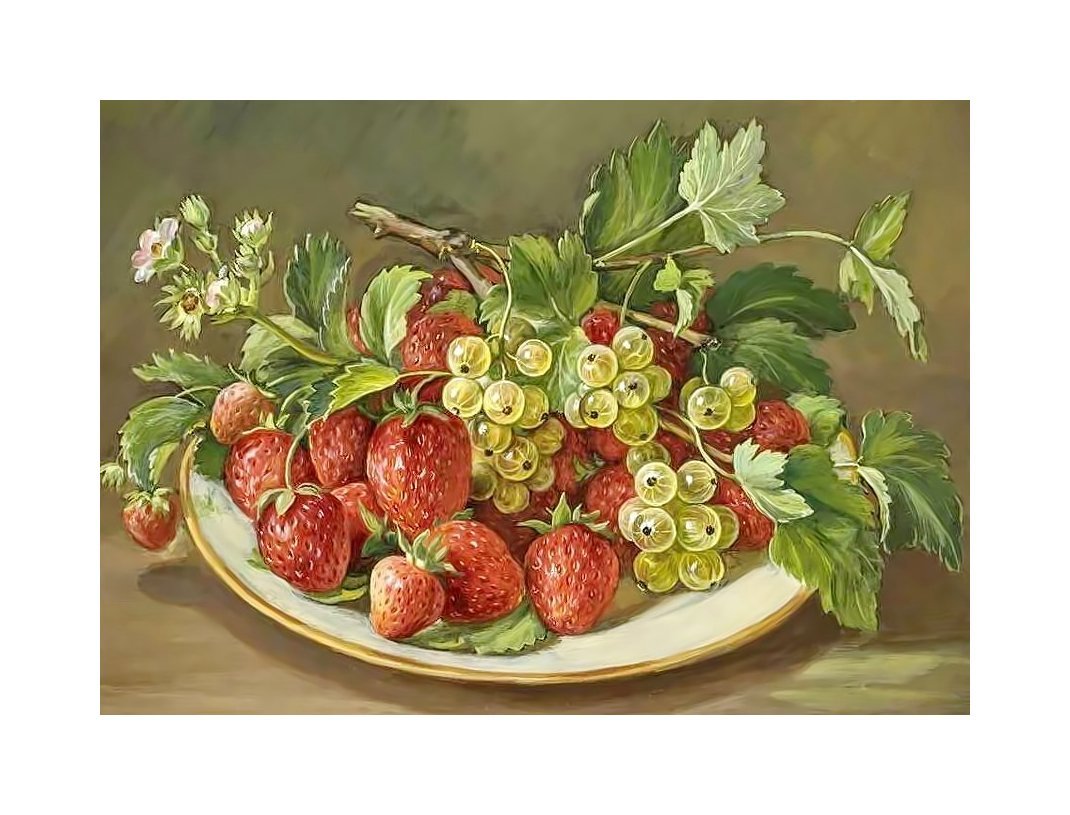 Ягодный натюрморт. - живопись, смородина, ягоды, клубника - оригинал