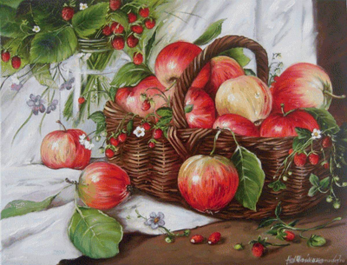 Яблоки и земляника - земляника, яблоки, корзина - предпросмотр
