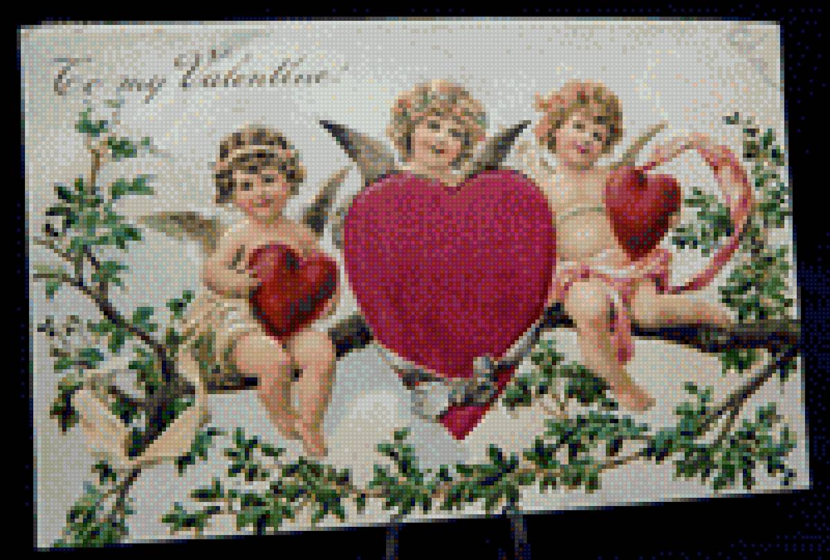 Валентинка с ангелочками - любовь, валентинов день, сердца, день влюбленных, ангелы, поздра - предпросмотр