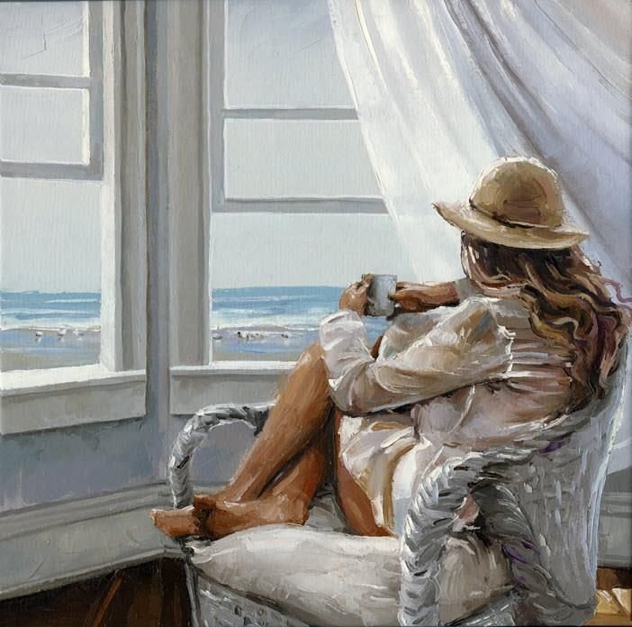 БЕЗМЯТЕЖНОЕ УТРО - кофе, море, утро, девушка - оригинал