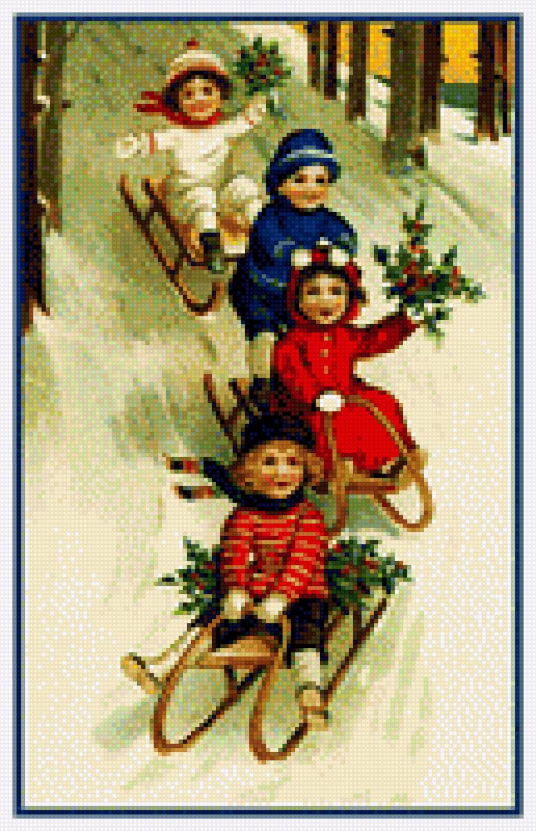 Каникулы зимние - каникулы, праздники, игры, санки. снег, зима. дети, горка - предпросмотр