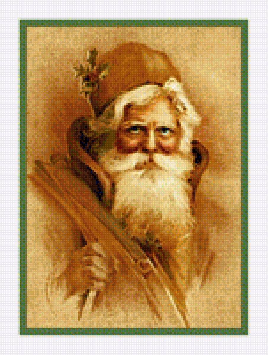 Дед Мороз - лес, картина, дед мороз, зима, пейзаж - предпросмотр