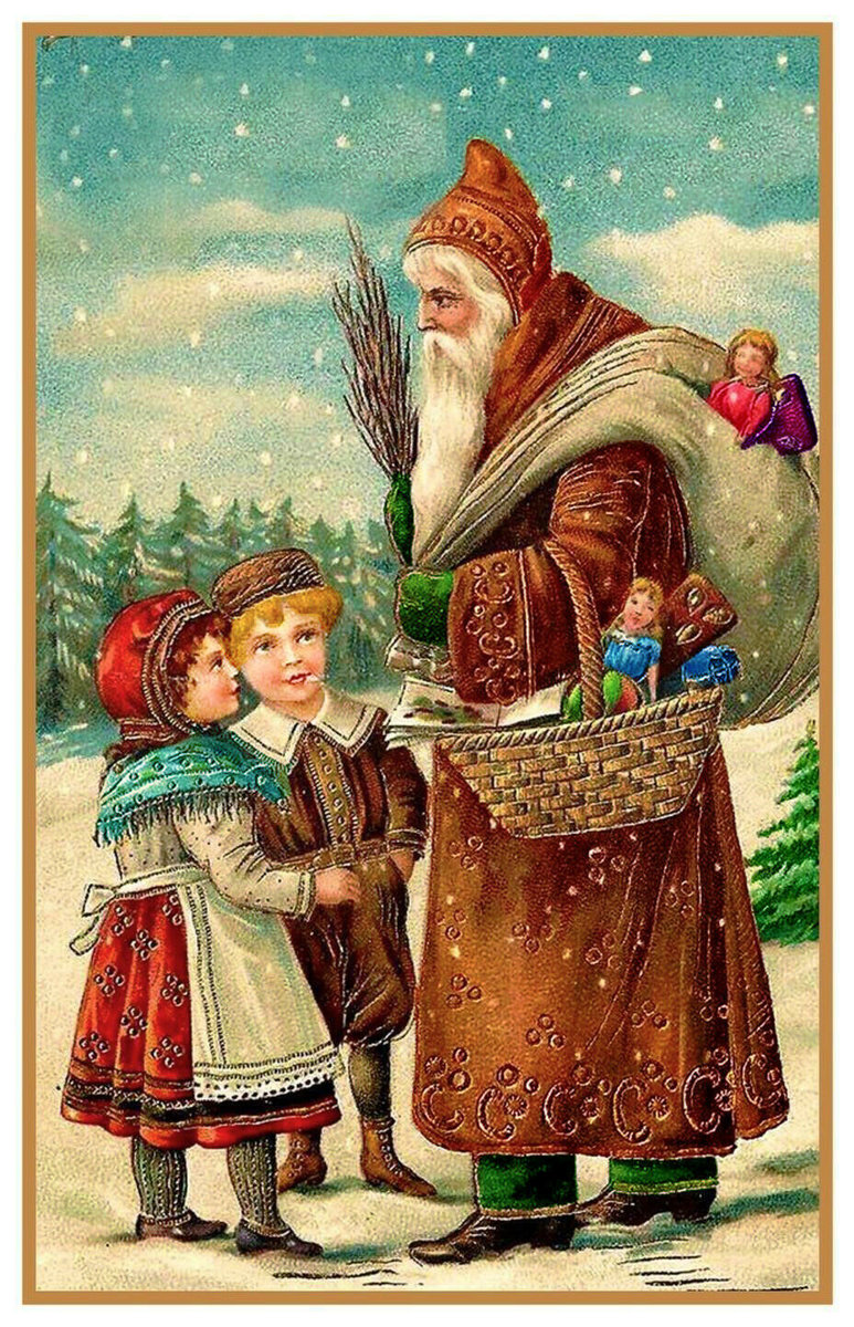 Дед Мороз и дети - картина, пейзаж, зима, дети, дед мороз - оригинал