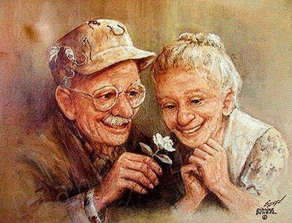 Весенний цветочек - старость, бабушки и дедушки, старики, радость. цветок, картина - оригинал