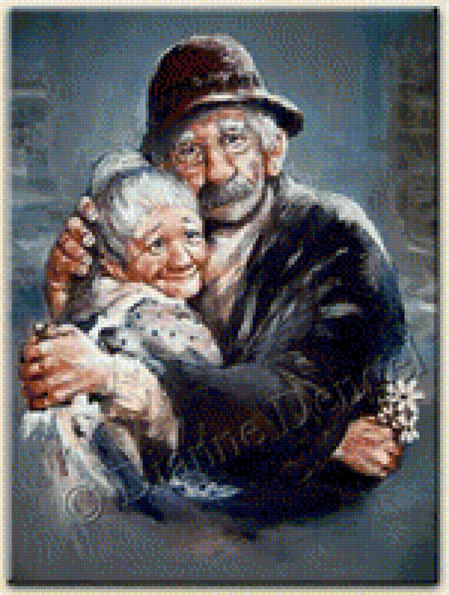 Поздравляю тебя - цветы, картина, поздравление, старики, бабушки и дедушки, старость - предпросмотр