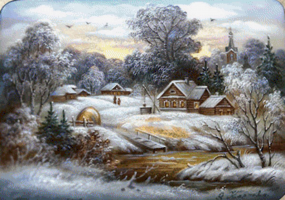 зима - лес, река, деревня, зима, снег - предпросмотр