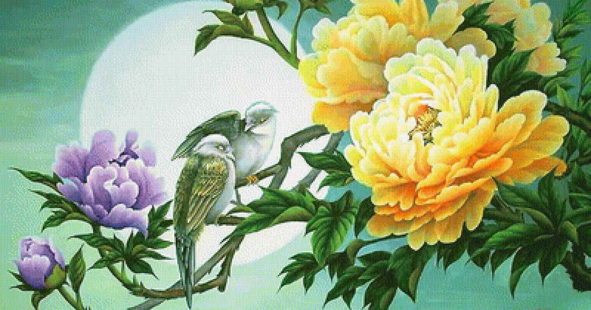 Серия "Цветы". Китайский пион - птицы, флора, цветы, китайский пион - предпросмотр