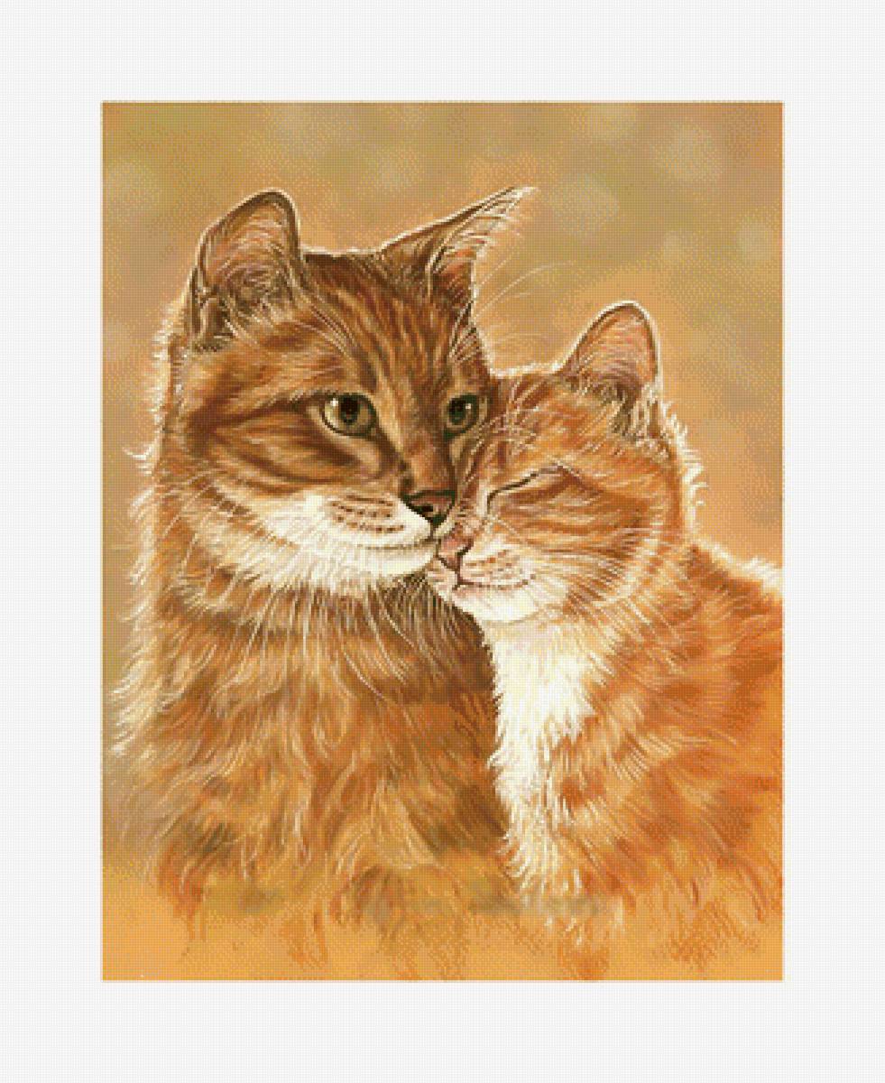 Рыжие котики. - животные, кот, кошка, живопись - предпросмотр