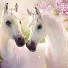 Схема вышивки «Пара белых лошадей в саду»