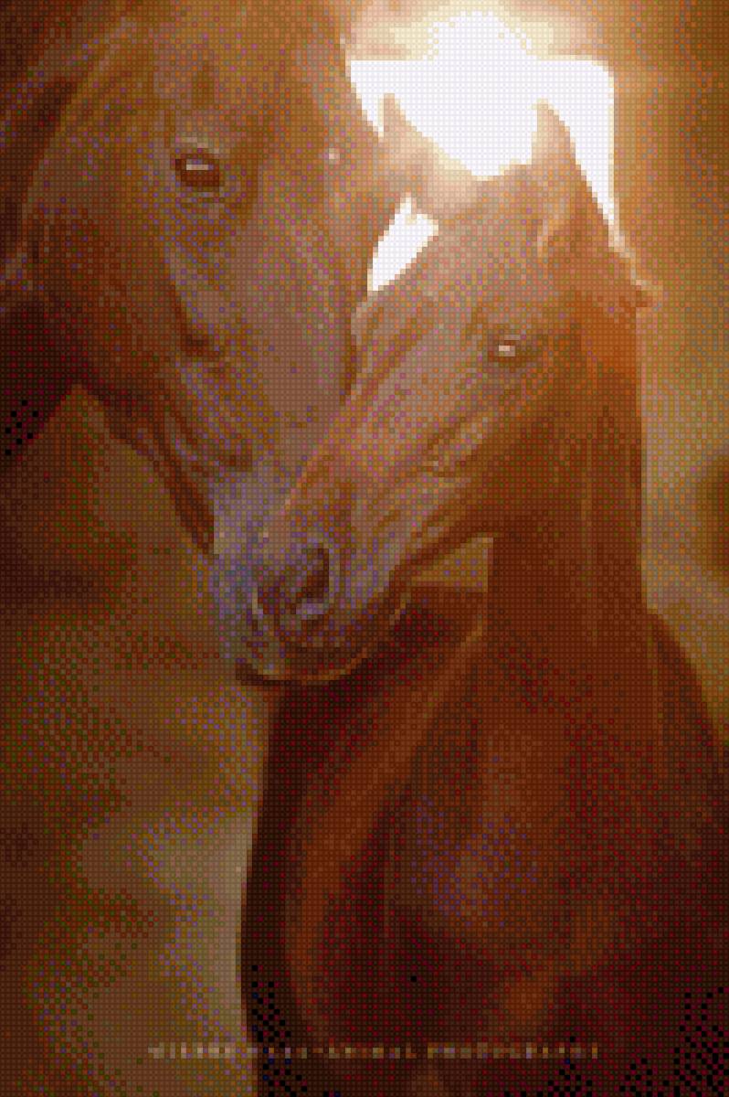 Лошадь и жеребенок - животные, лошади, конь, жеребенок, картина - предпросмотр