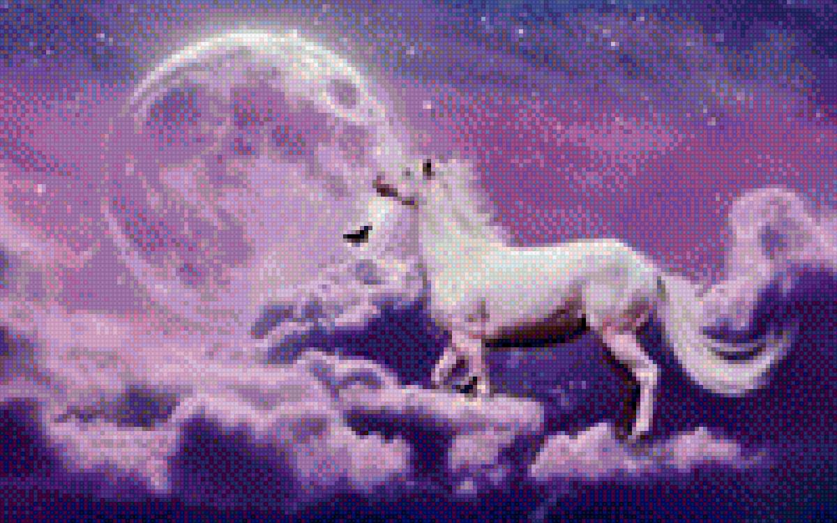 Луна и белая лошадь - космос, планеты, луна, лошадь, фото, небо, картина - предпросмотр