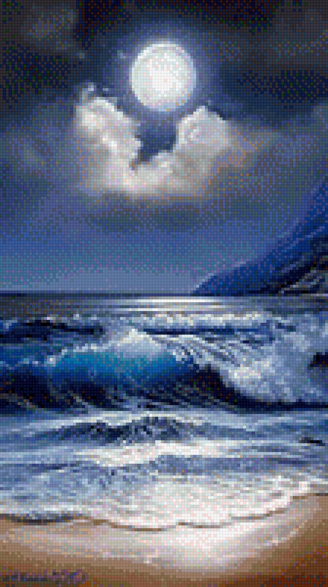 Луна и море - небо, картина, планеты, море, луна, фото, космос - предпросмотр