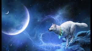 Луна и белая волчица - луна, небо, космос, планеты, картина, фото, волчица - оригинал