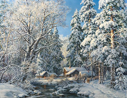 Зимний пейзаж - природа, лес, снег, деревья, зима - оригинал