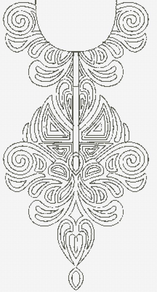 Контурный узор в восточном стиле (На блузку) - монохром - предпросмотр