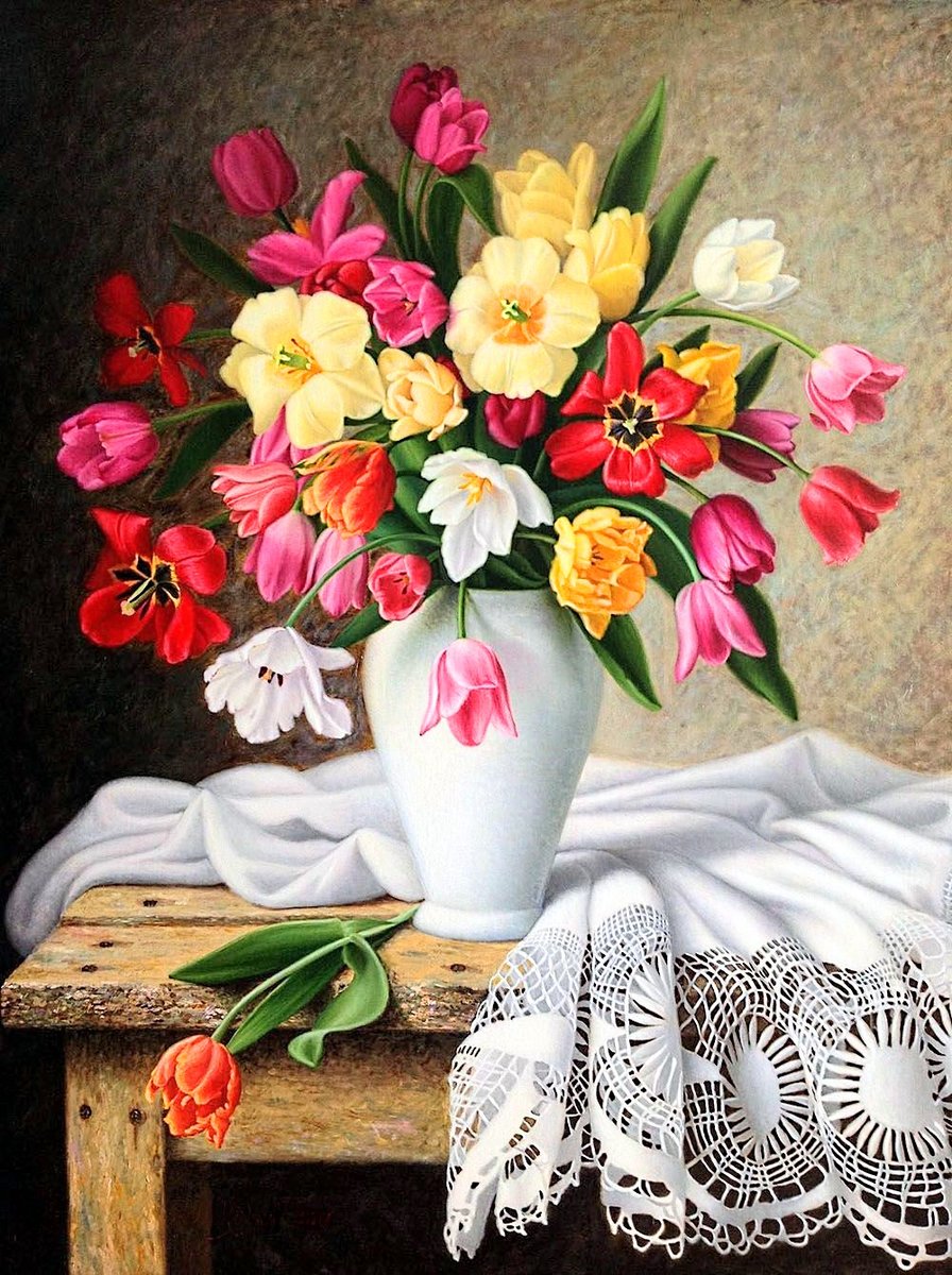Весенние цветы - букет, тюльпаны, весенние цветы, нарциссы, тюльпан - оригинал