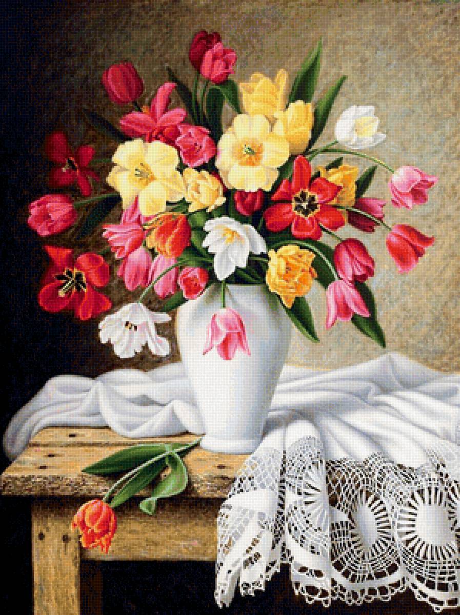 Весенние цветы - букет, нарциссы, тюльпаны, тюльпан, весенние цветы - предпросмотр