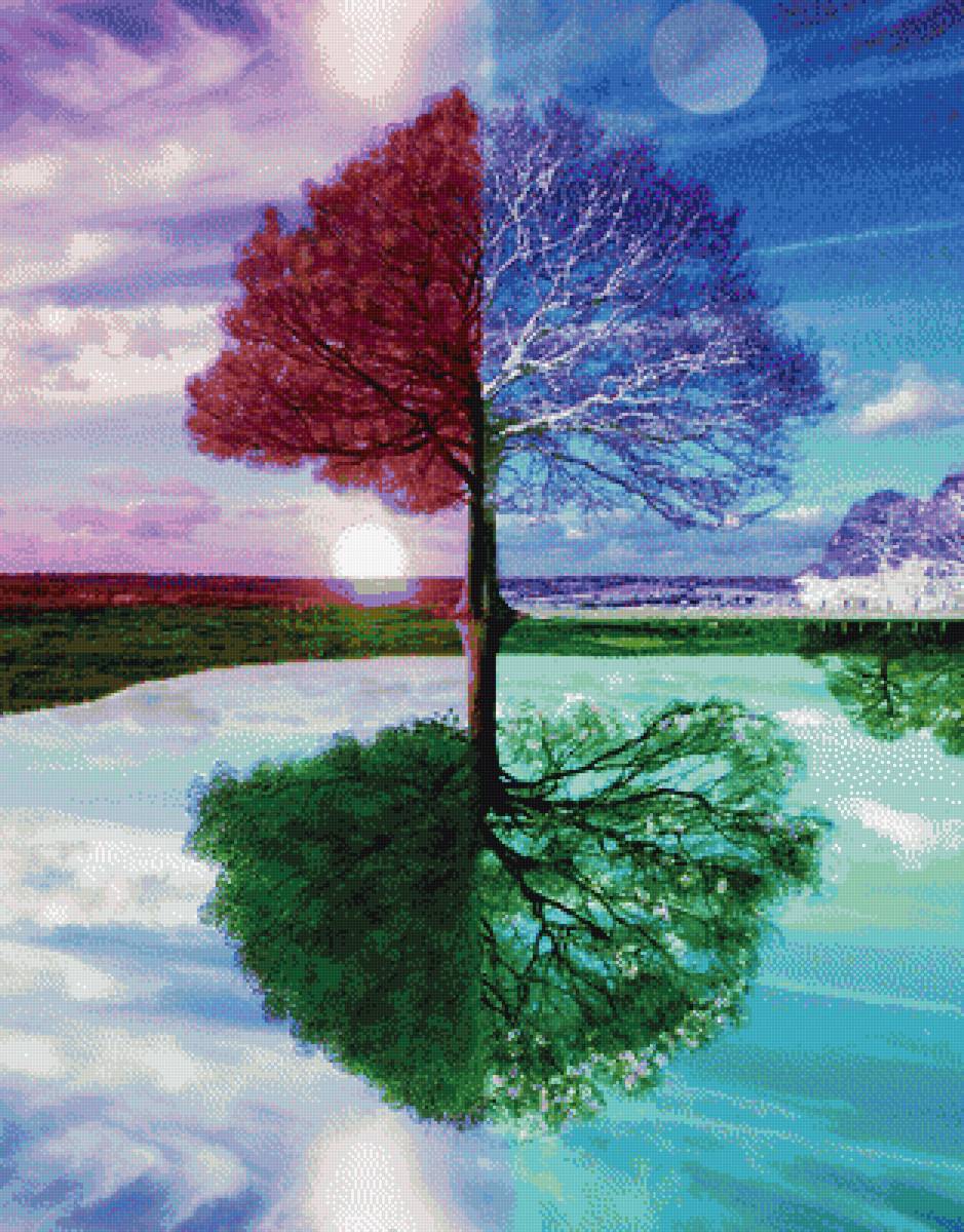 Дерево - Четыре сезона - дерево, природа, времена года, сезоны, четыре сезона, 4 сезона - предпросмотр