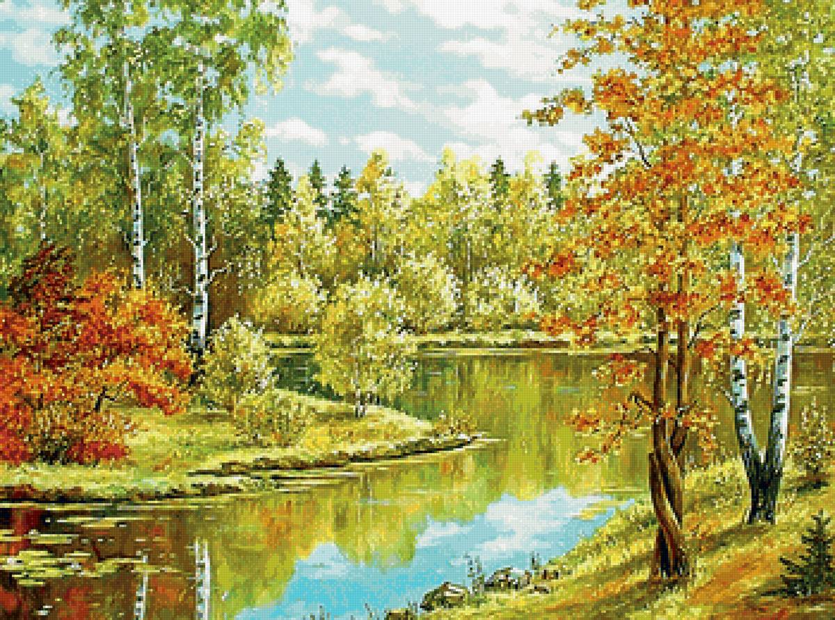 Ранняя осень - пейзаж, осень, березы, река - предпросмотр