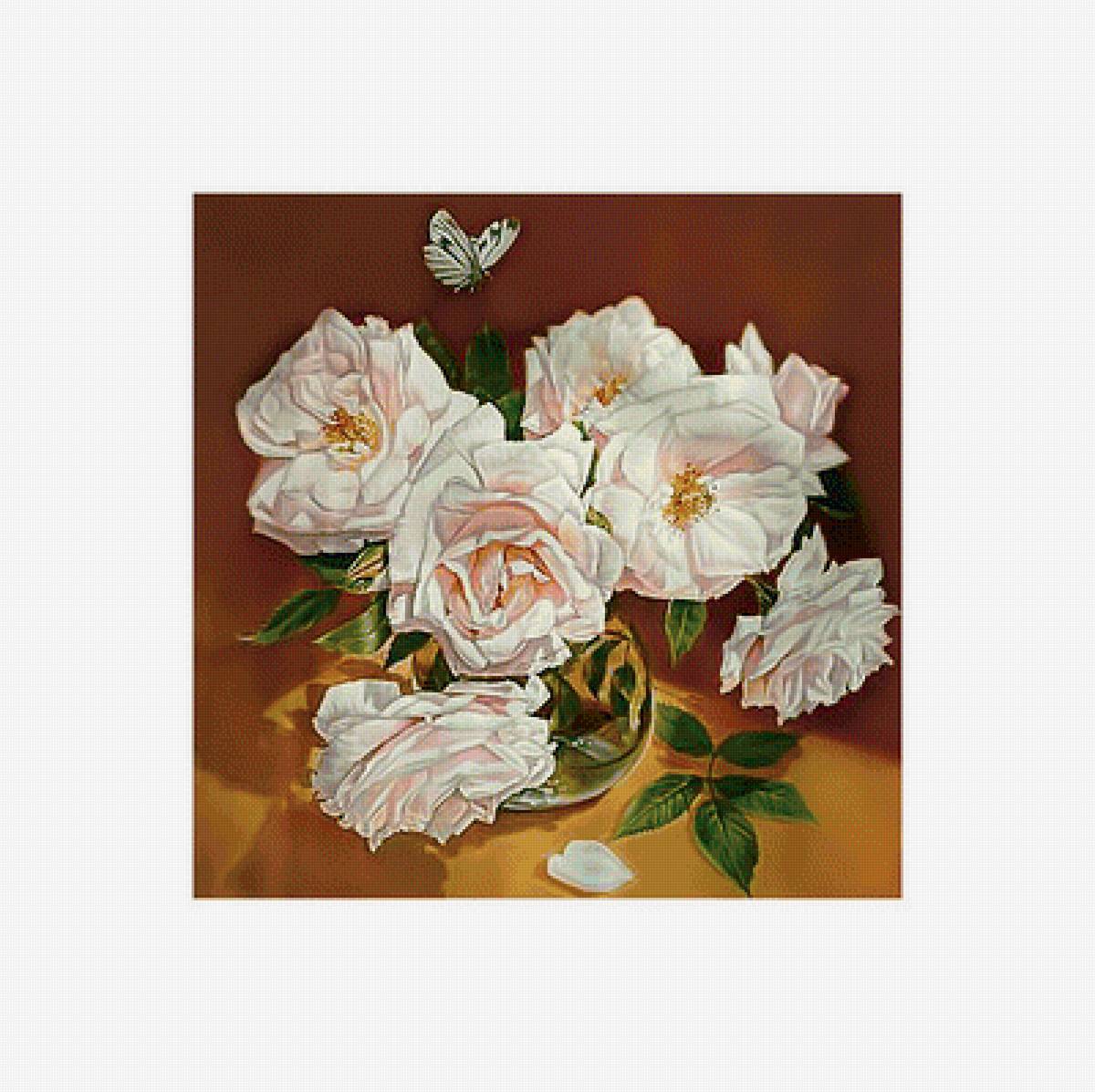 Букет. 260/259 крестов. - розы, живопись, цветы, букет - предпросмотр