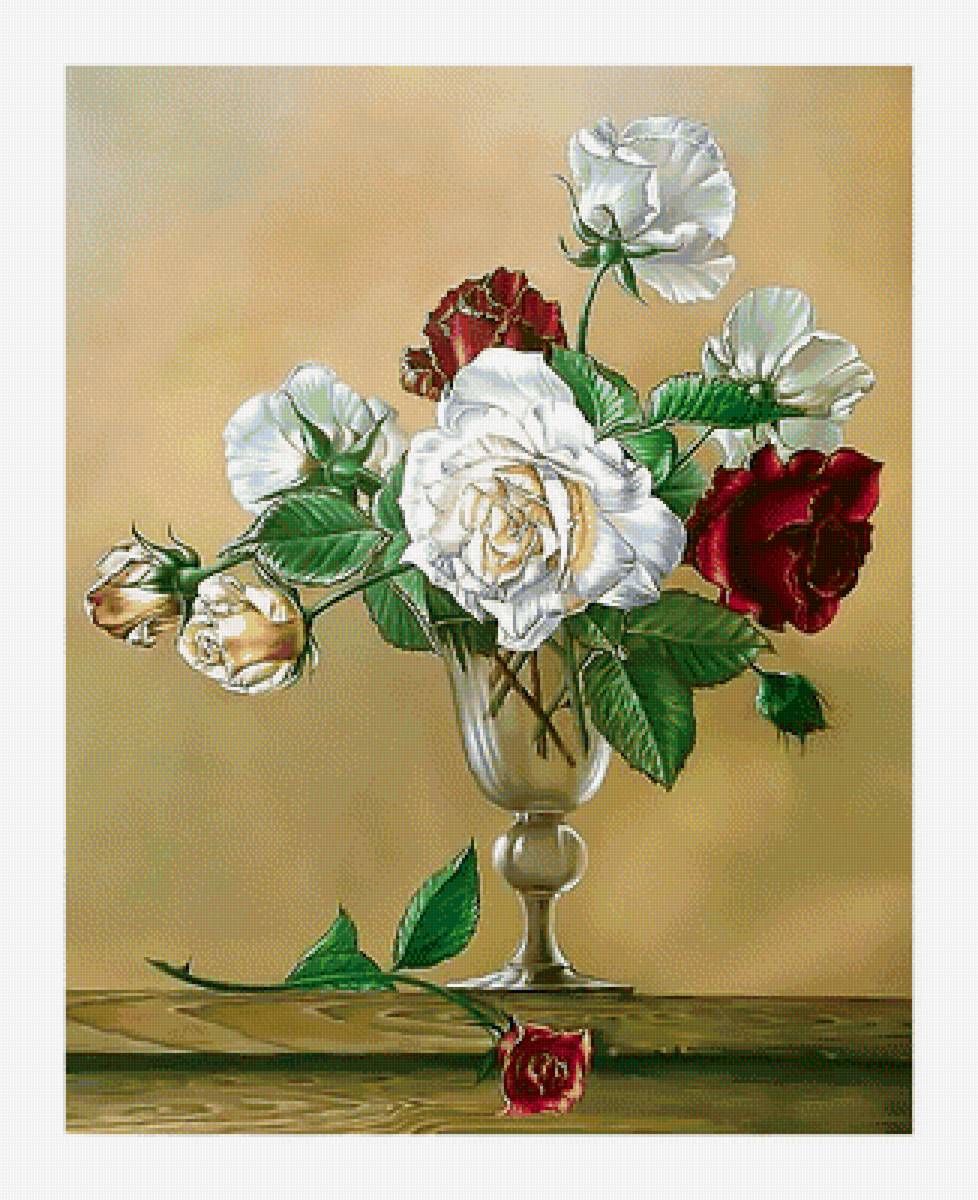Розы. - букет, живопись, цветы, розы - предпросмотр