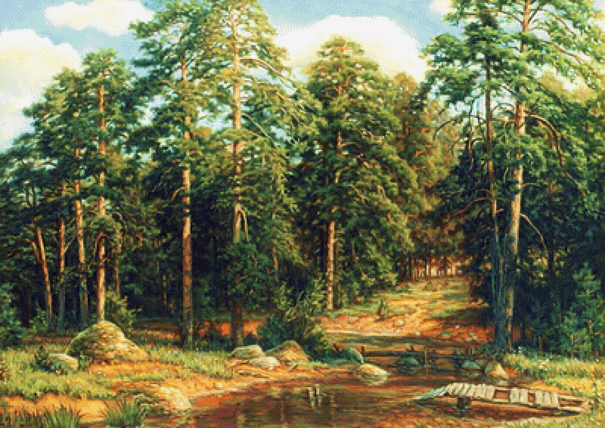 Пейзаж. Лес. - лес, природа, живопись, река, лето, пейзаж - предпросмотр