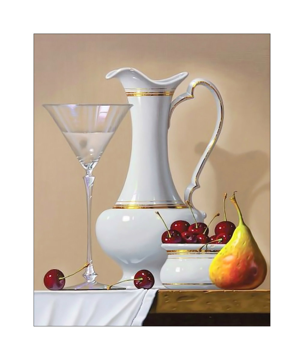 Натюрморт. - вишня, живопись, натюрморт, кувшин, груша - оригинал