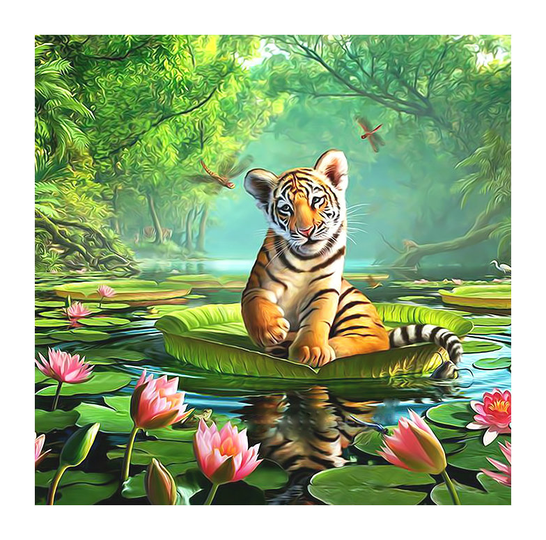 Тигрёнок. - тигренок, тигр, лилии - оригинал