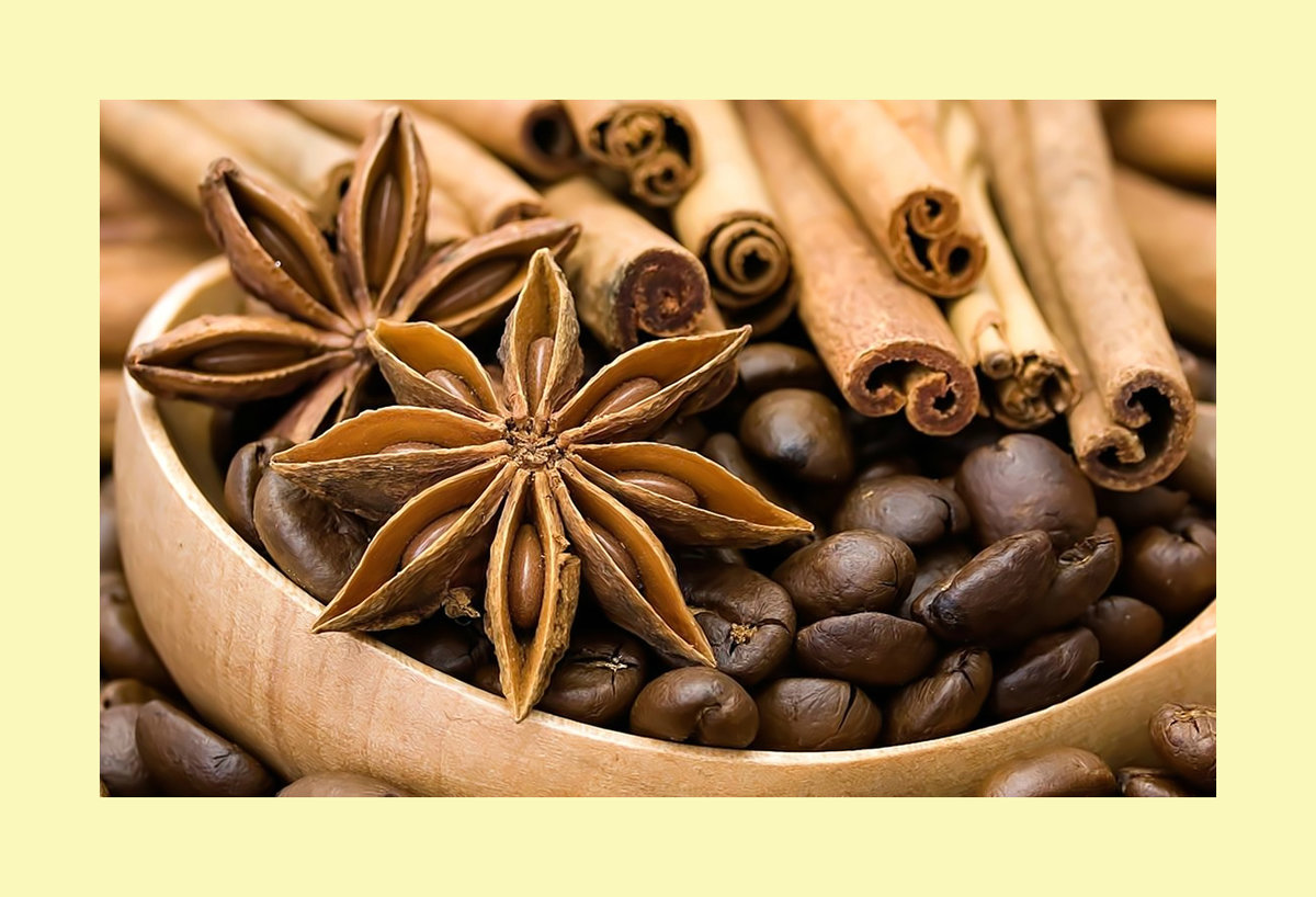 Кофейный натюрморт. - натюрморт, корица, кофе, цветы, ягоды - оригинал