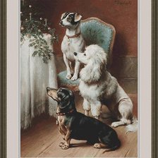 Схема вышивки «Трое собак у окна»