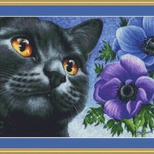 Оригинал схемы вышивки «Кот и цветы» (№2047901)