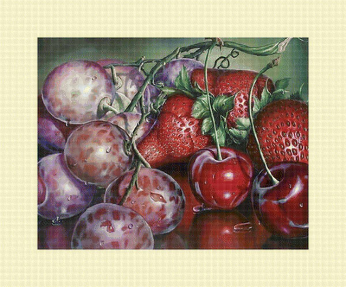 Ягодный натюрморт. - виноград, вишня, живопись, натюрморт, ягоды - предпросмотр