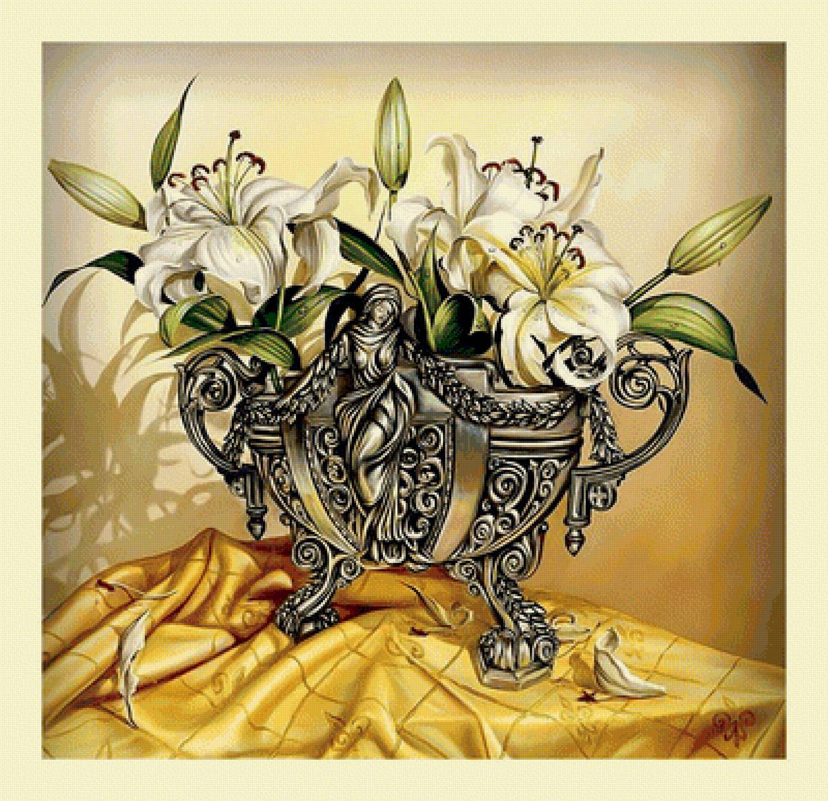 Лилии. - цветы, живопись, лилии, букет - предпросмотр