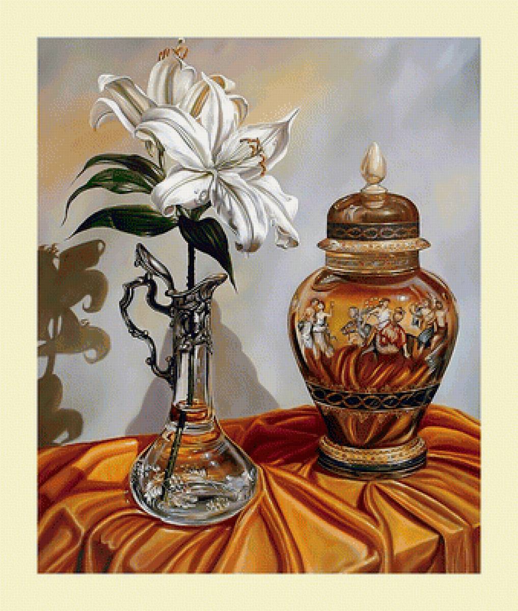 Белая лилия. - кувшин, живопись, лилия, натюрморт - предпросмотр