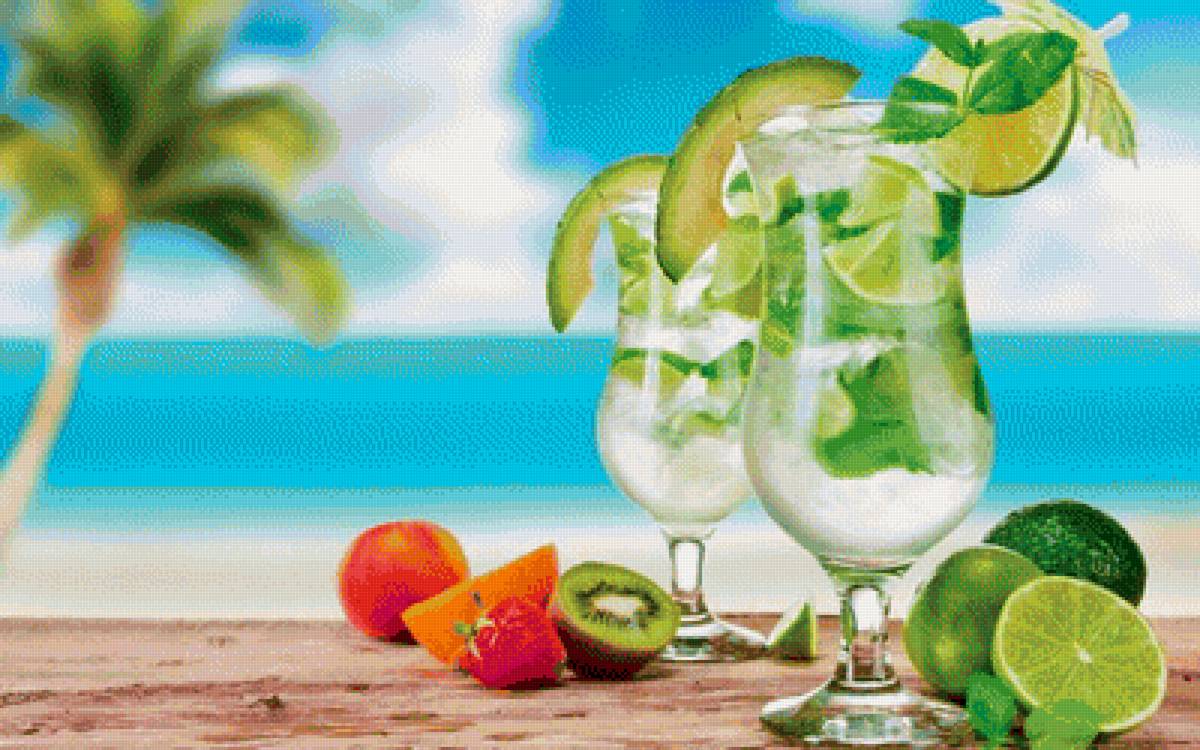 море - отдых, лайм, бокалы, пальма, фрукты, море - предпросмотр