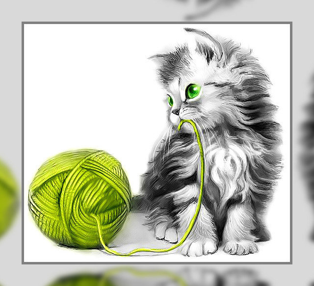 z zieloną włóczką - кот - оригинал