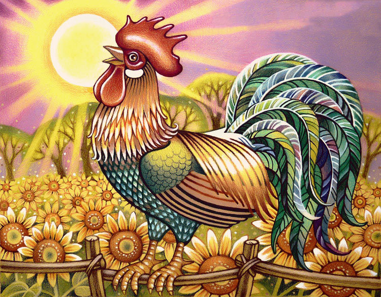 Петушок и подсолнухи - оригинал